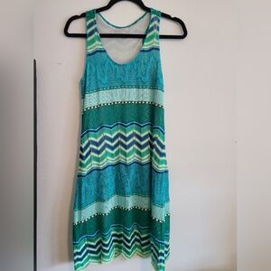 Cecilia Prado Sleeveless Chevron Knit Turquoise Green Summer Dress. Size M